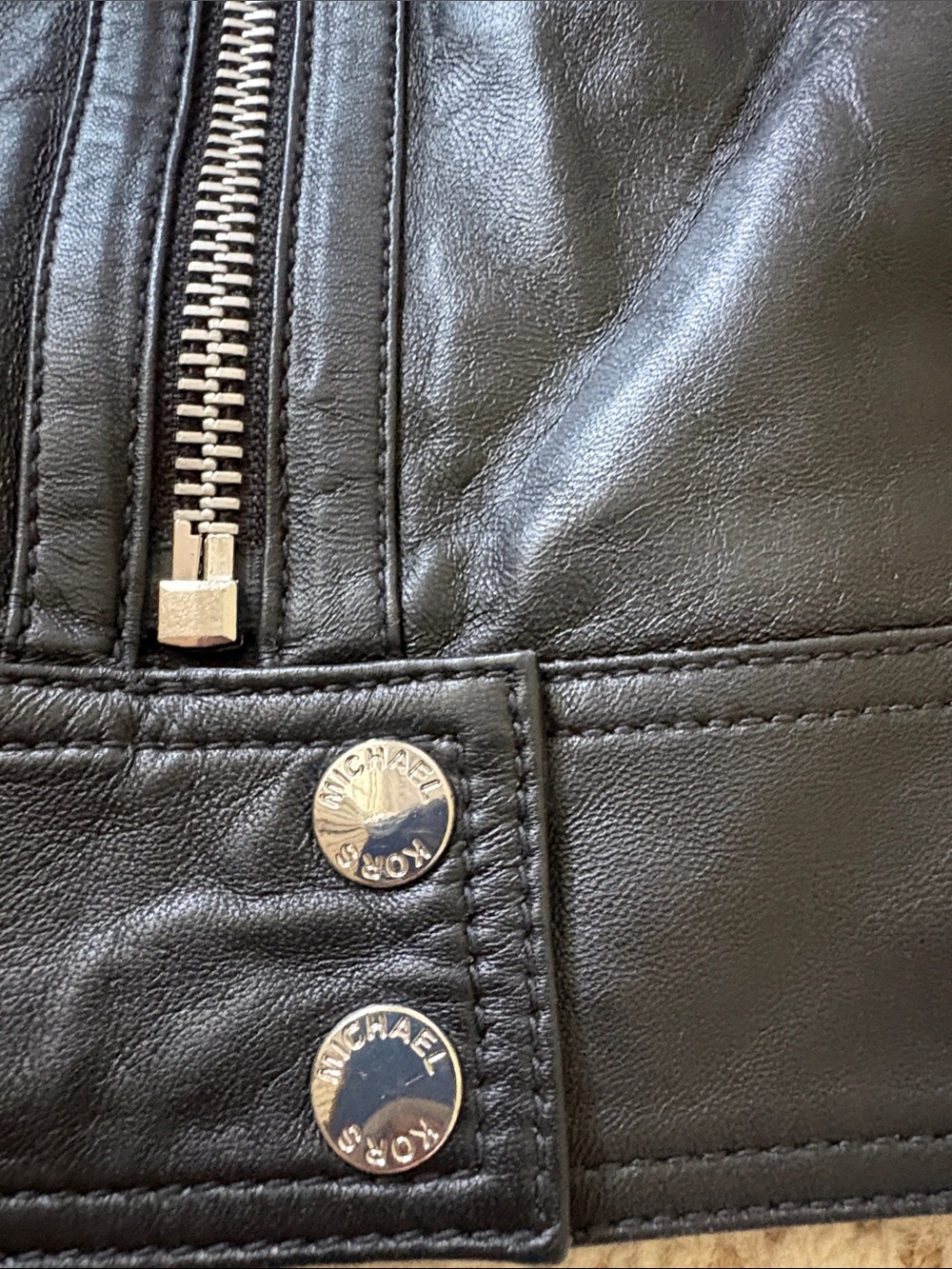 Michael Kors Real Lambskin Leather Moto Biker Jacket Size Small S Black - Picture 9 of 15